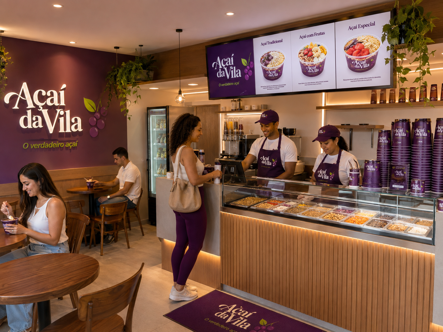 tigela de açaí bem apresentada em uma açaíteria moderna