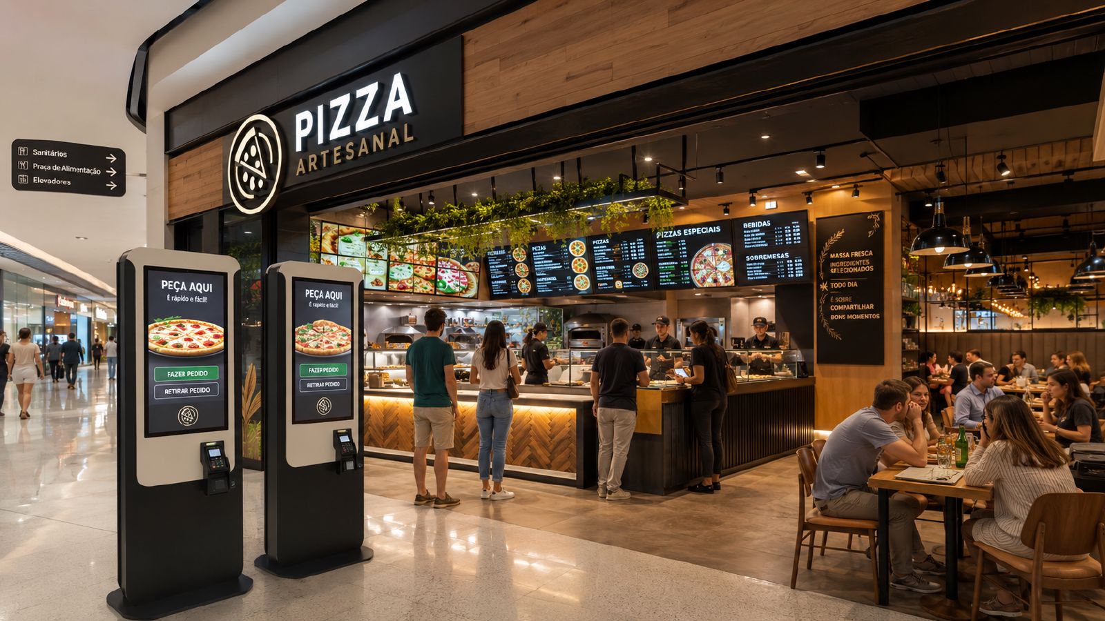 pizza recém-assada sendo servida em uma pizzaria